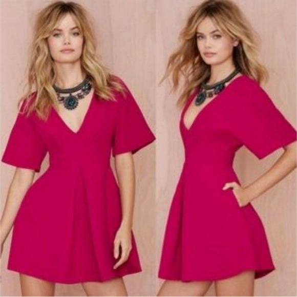 Nasty Gal Dresses & Skirts - Nastygal Magenta V-neck Short Mini Dress Pockets S